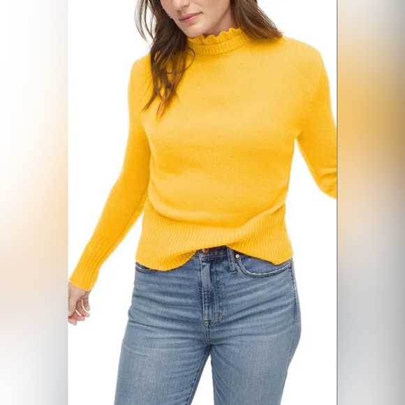 J. Crew Sweaters - J. Crew Wool Blend Yellow Ruffle Turtleneck Sweater Cozy Knit Size Medium